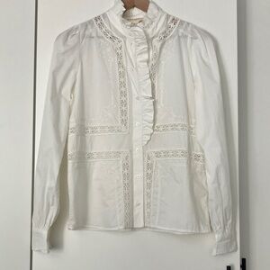 Sezane white blouse lace inset size 34